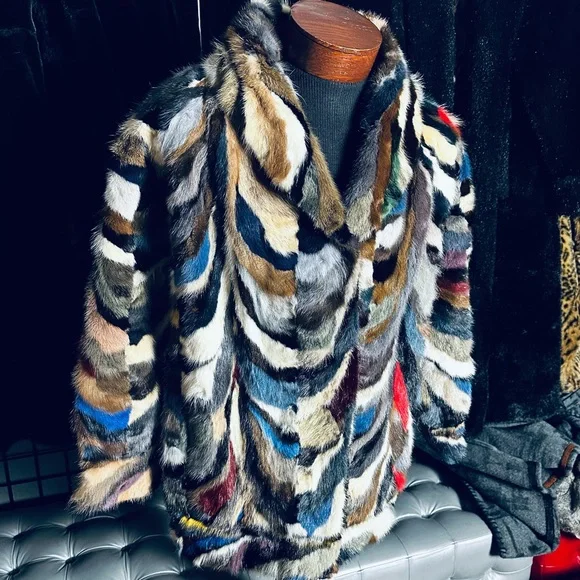 M. Jacques Designer Furs Vintage EXTREMELY RARE Dyed Multicolor Mink Fur Coat - Picture 3 of 9